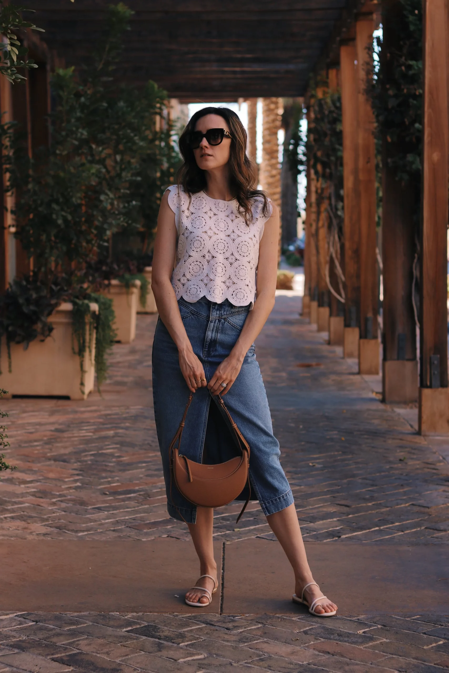 Lace Crop Top and Denim Midi Skirt: Casual Summer Cool Lace Crop Top and Denim Midi Skirt: Casual Summer Cool — Summer Outfits 2027