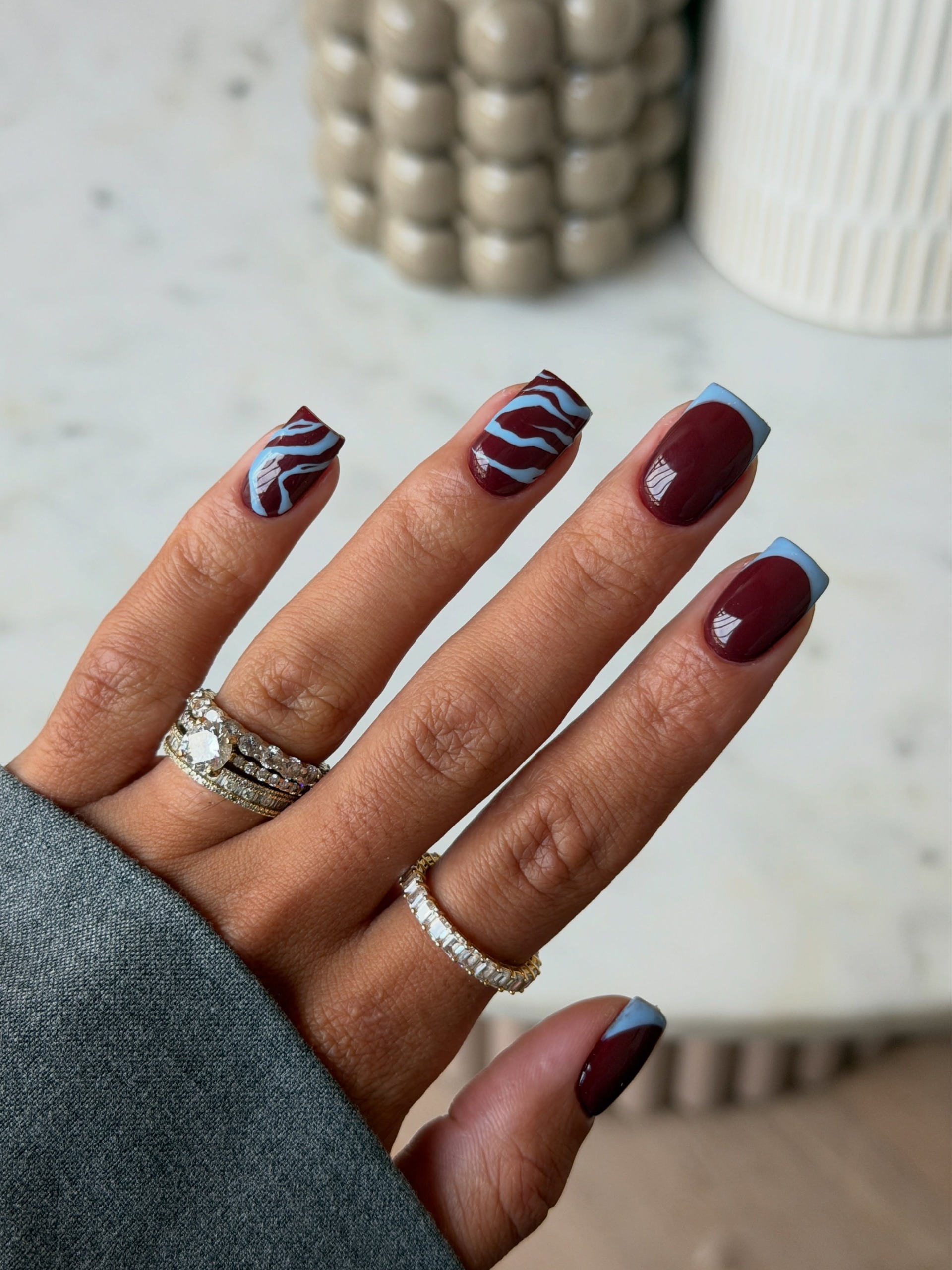 Deep Burgundy Wavy French Tips Deep Burgundy Wavy French Tips — Short Fall Nails 2026