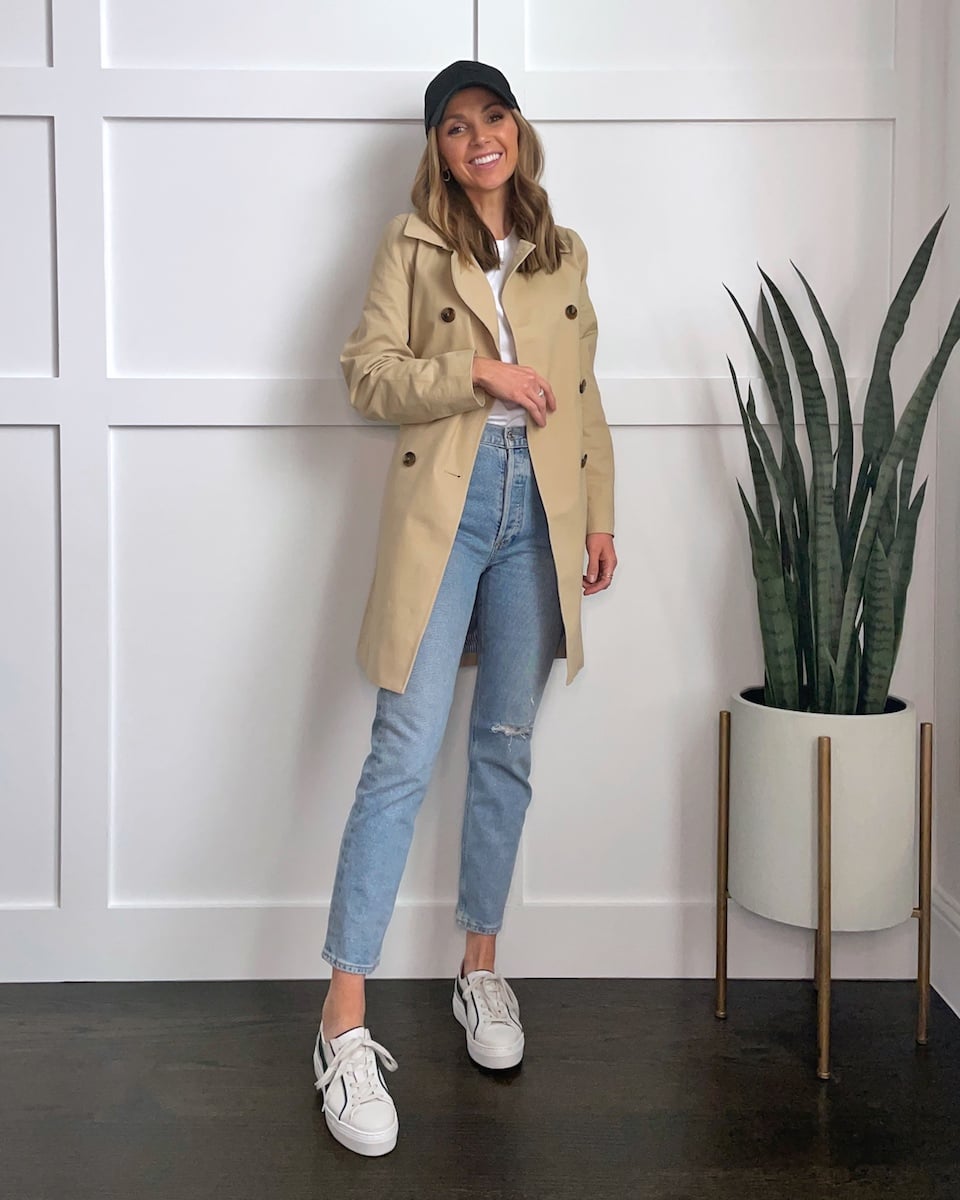 Classic Trench Coat with Baseball Cap and Sneakers — Spring Outfits 2027 with Trench Coat