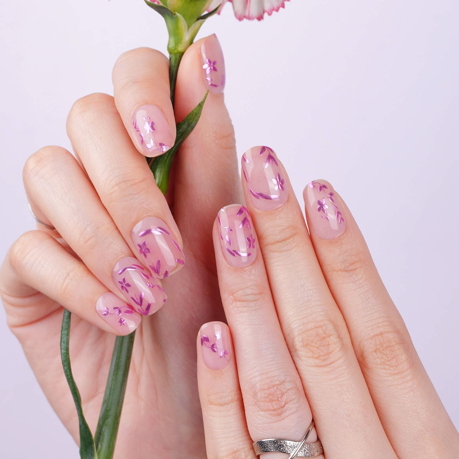 Metallic Pink Floral Decals Visual Idea — Lavender Nails 2027