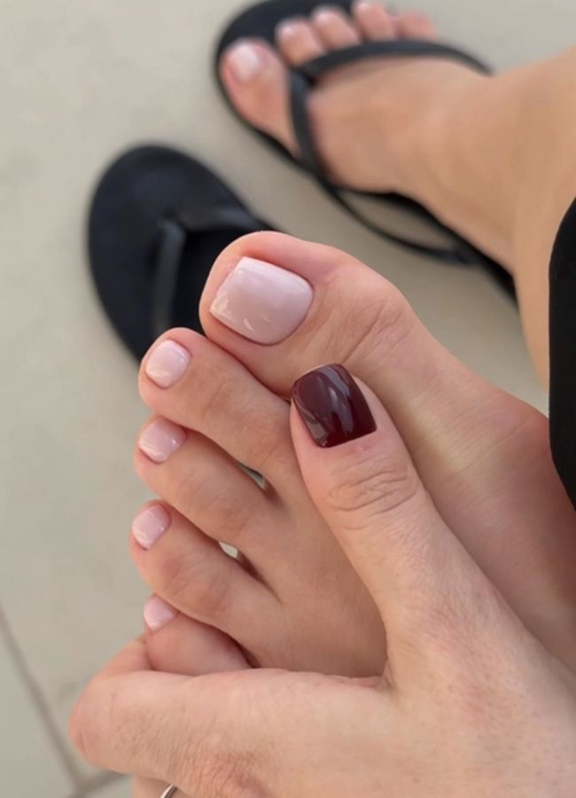Light Pink Dark Burgundy Visual Idea — Winter Pedicure Colors 2027