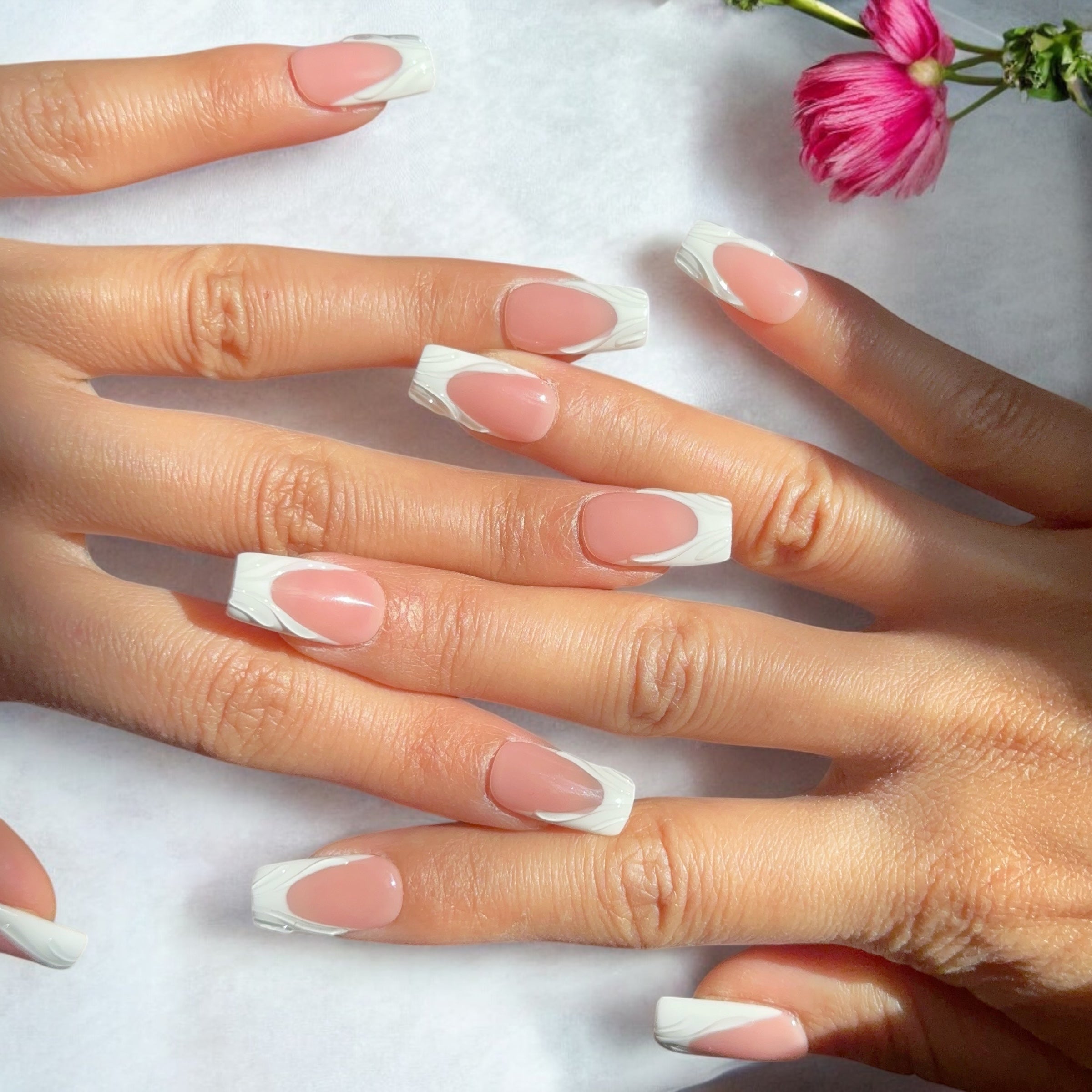 Long Square Textured Tip French Long Square Textured Tip French — White French Tip Nails 2027