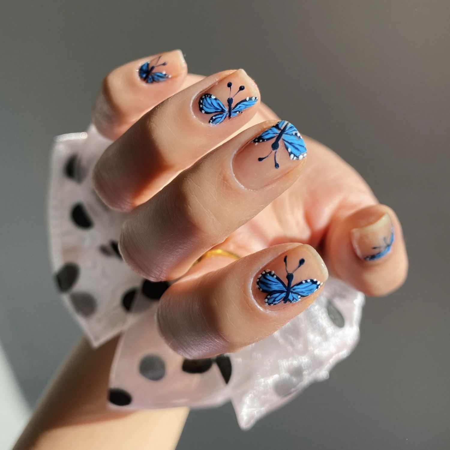 Clear Base Blue Butterfly Decals Clear Base Blue Butterfly Decals — Short Butterfly Round Nails 2027