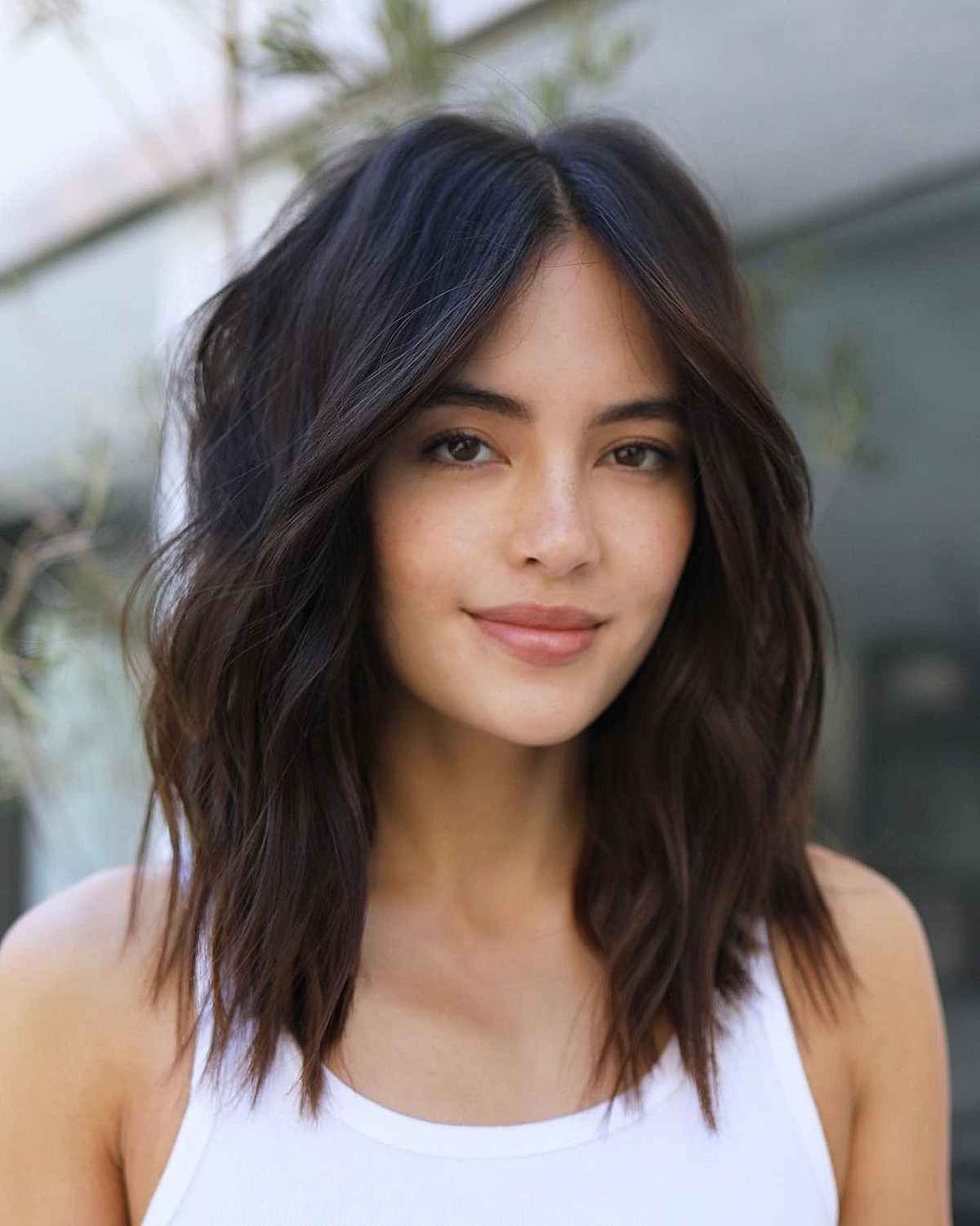 Dark Brown Collarbone Shag with Wispy Bangs — Low Maintenance Haircuts 2027