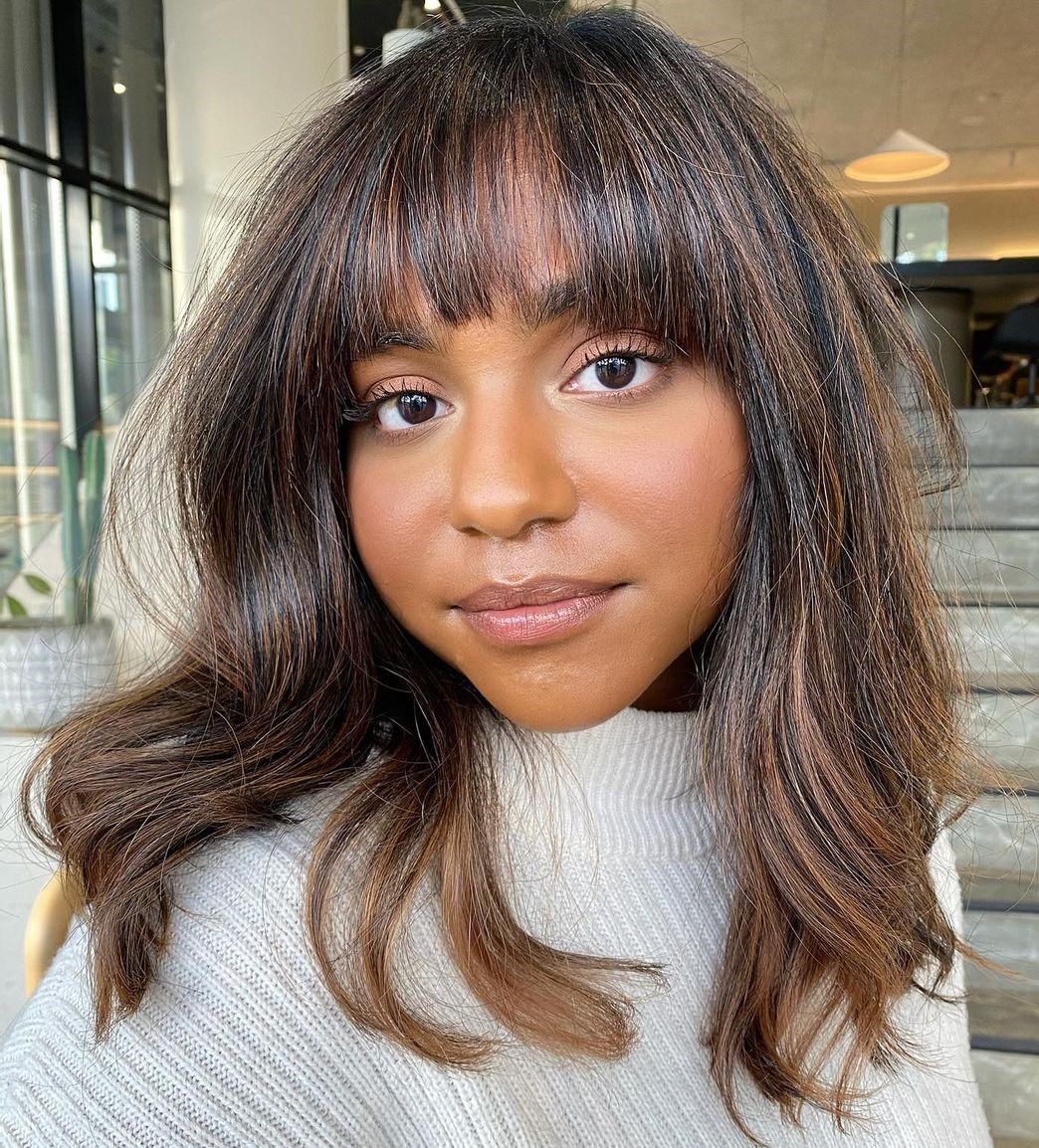 Dark Brown With Subtle Highlights Collarbone Bob With Wispy Bangs — Bangs 2027 for Oval Face