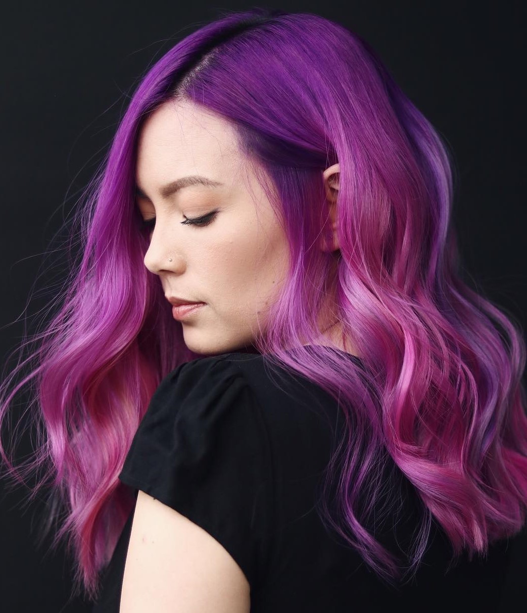 Thick Waves With Purple And Pink Balayage Thick Waves With Purple And Pink Balayage — Plum Hair 2027