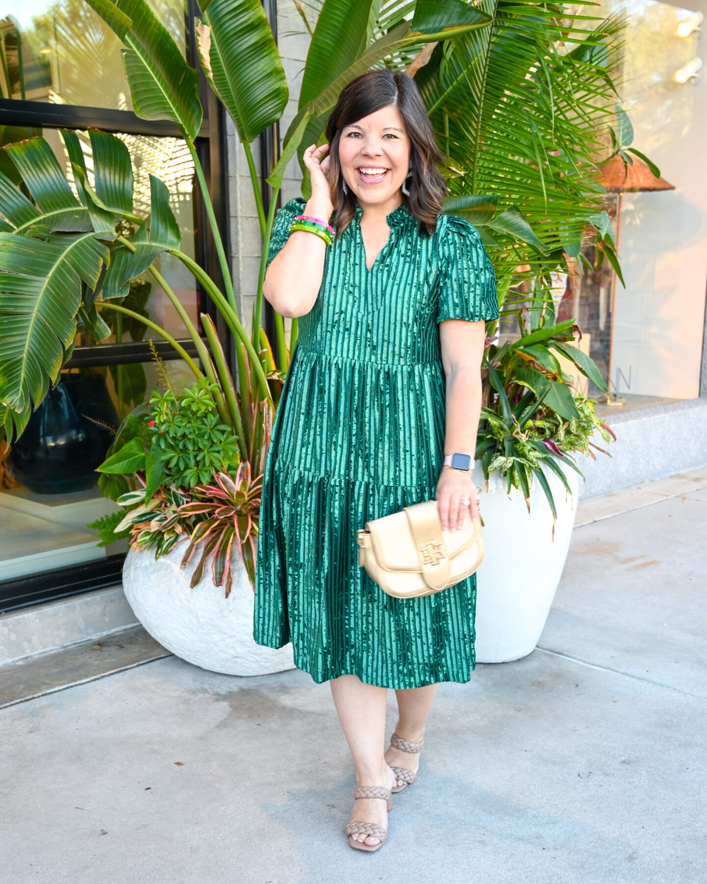 Emerald Green Sequined Tiered Dress for Christmas Celebration — Green Christmas Outfits 2026