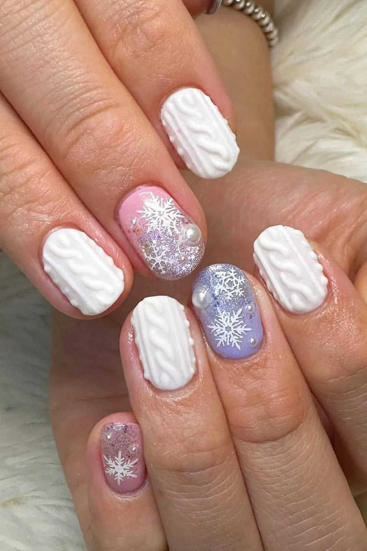 White Cable Knit & Glitter Gradient — Cozy Winter Nails 2027