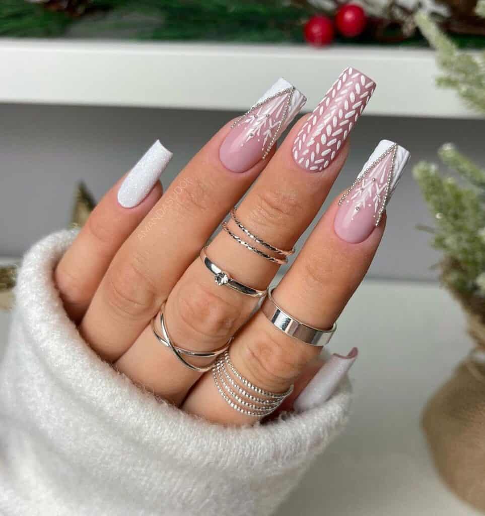 Pink Nude Knit Glitter French Tip Nails Pink Nude Knit Glitter French Tip Nails — Winter Coffin Nails 2027