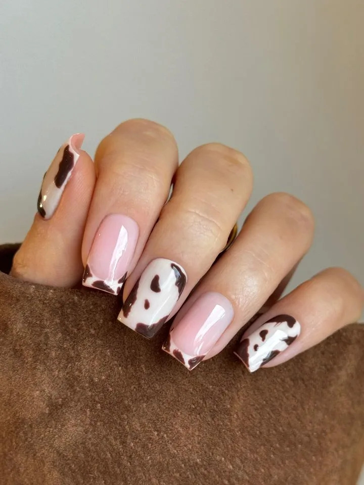 Cow Print French Tip Short Square Nails Cow Print French Tip Short Square Nails — Short Press On Nails 2027
