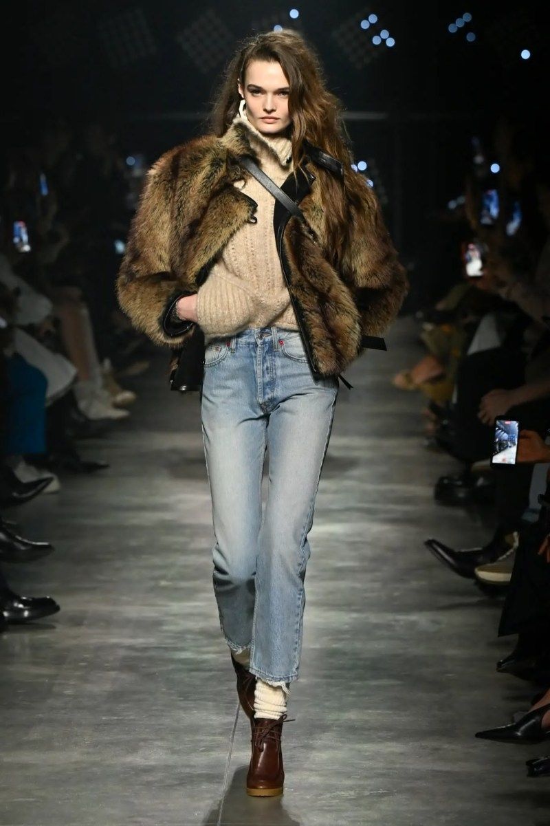 Relaxed Fur Coat with Denim and Knit Layers Relaxed Fur Coat with Denim and Knit Layers — Winter Outfits 2027 for Work