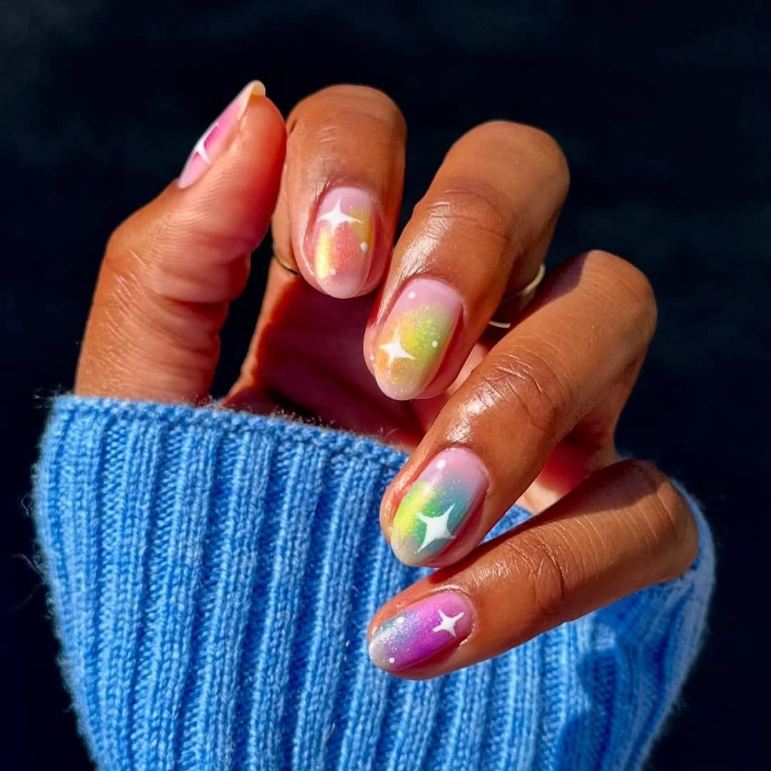 Rainbow Gradient Star Accents — Summer Dip Nails 2027