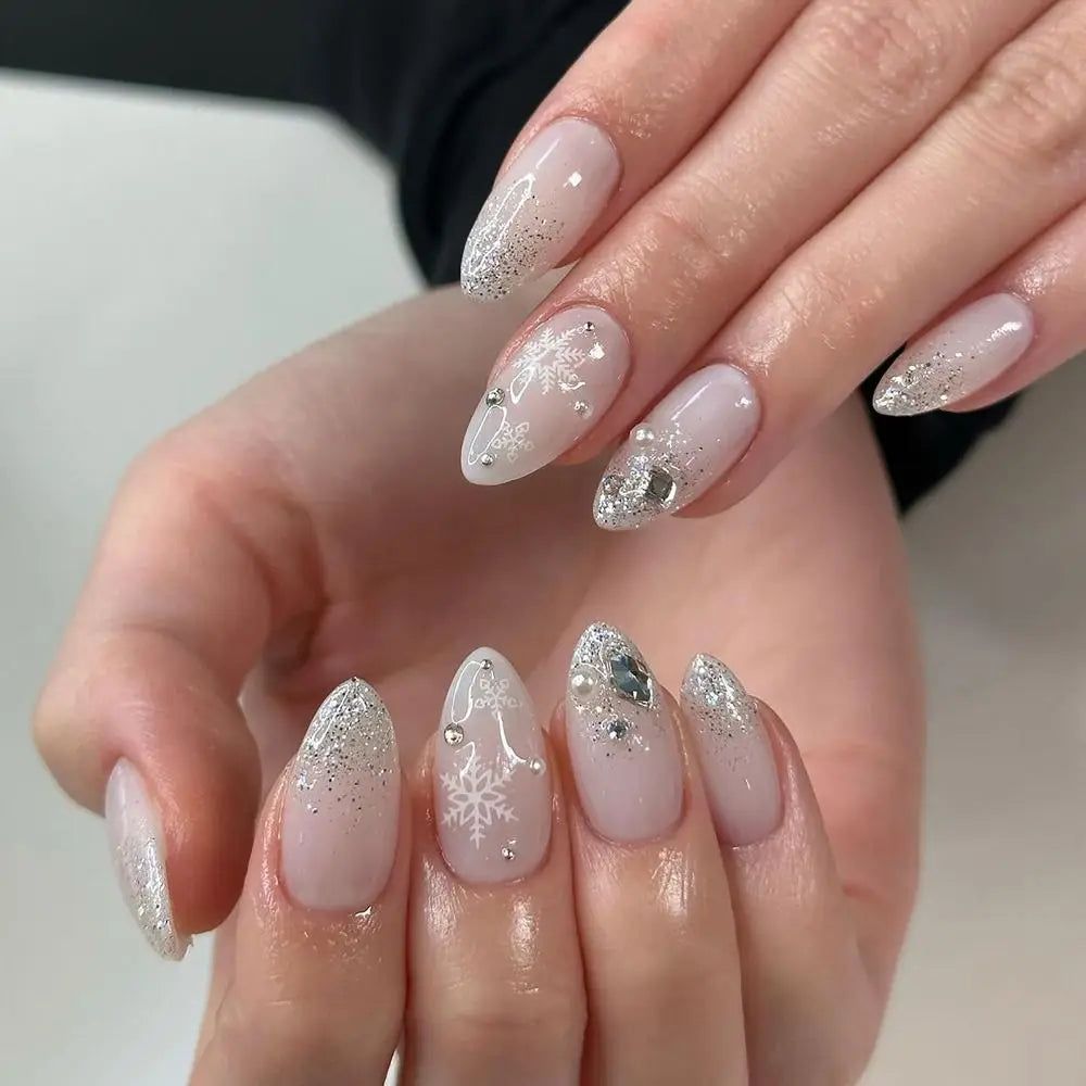 Sparkling Embellished Almond Nails Sparkling Embellished Almond Nails — Winter Wonderland Nails 2027