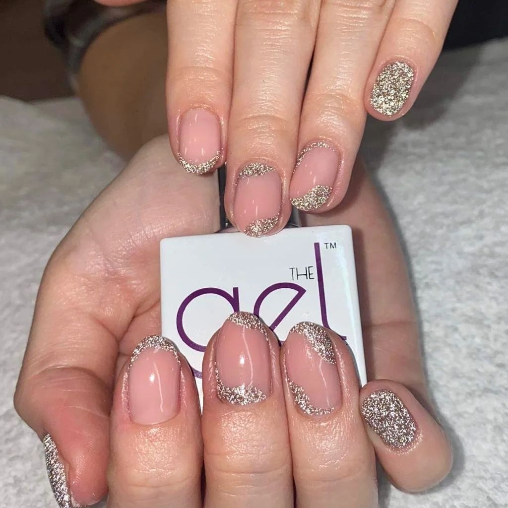 Short Oval Glitter French Accent Short Oval Glitter French Accent — Sparkly Holiday Nails 2026