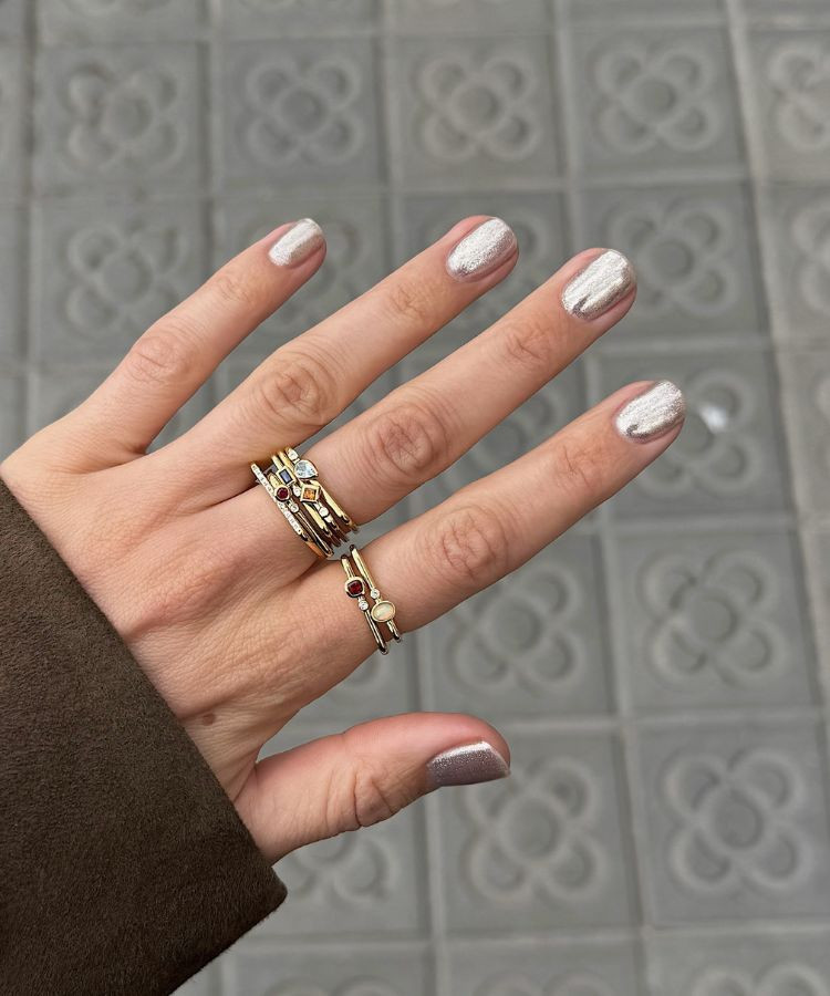 Pale Pink with Gold Foil Accents Pale Pink with Gold Foil Accents — Short New Years Nails 2027