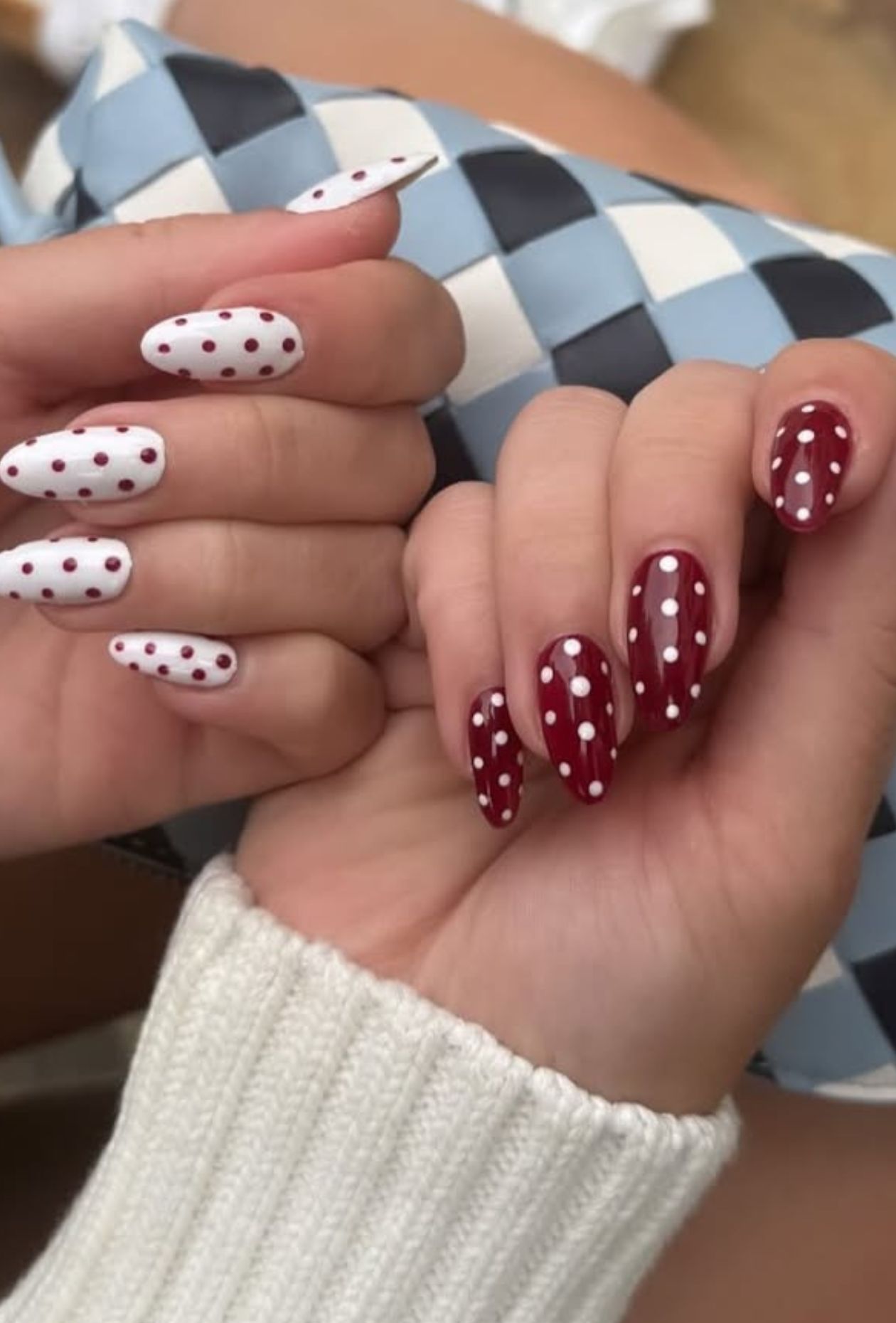 White Base Red Polka Dots Medium Almonds White Base Red Polka Dots Medium Almonds — Cherry Red Nails 2027
