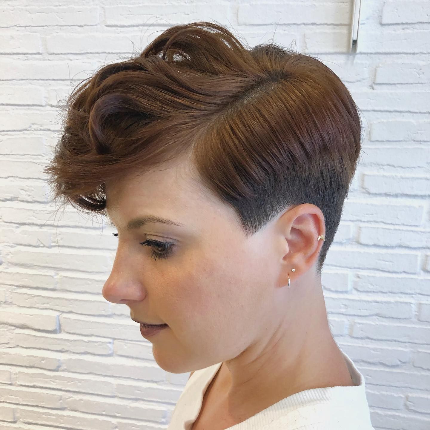 Ear Dark Brown Pixie With Auburn Highlights Ear Dark Brown Pixie With Auburn Highlights — Two Tone Pixie 2027