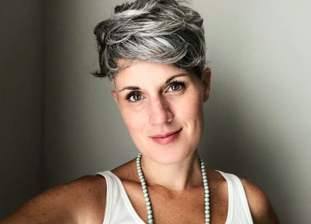 Voluminous Gray Pixie With Silver Highlights Voluminous Gray Pixie With Silver Highlights — Gray Blending Pixie 2027