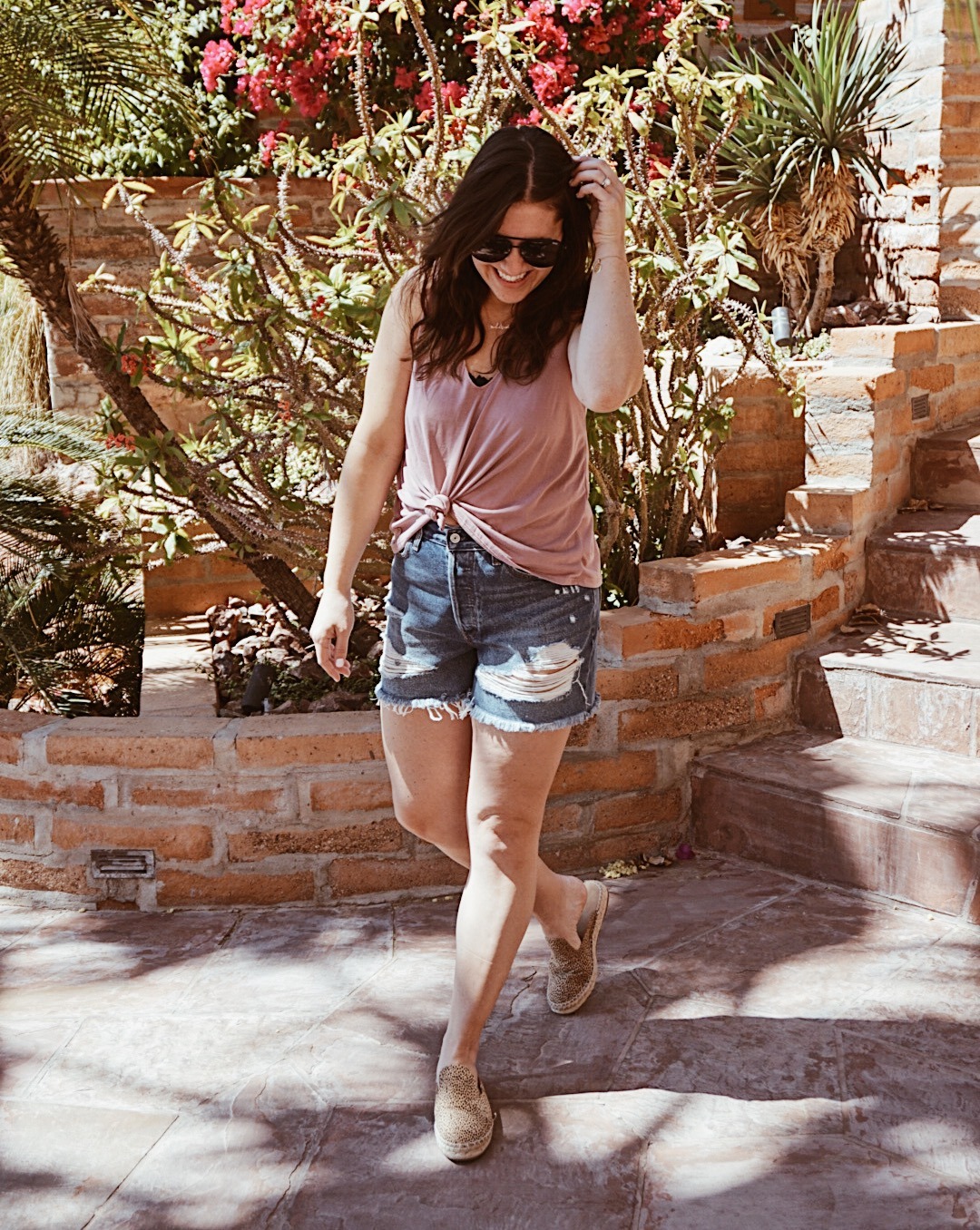 Knotted Tank Top with Distressed Shorts and Espadrilles Knotted Tank Top with Distressed Shorts and Espadrilles — Arizona Outfits 2027