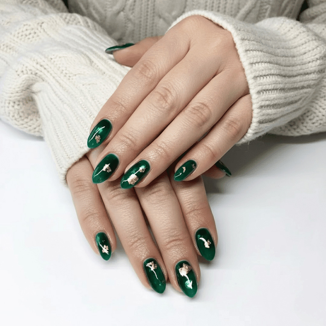 Emerald Green with Rose Gold Foil Emerald Green with Rose Gold Foil — Winter Gel Nail Colors 2027
