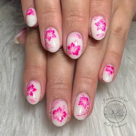 Coral Base White Hibiscus Medium Square Coral Base White Hibiscus Medium Square — Hibiscus Flower Nails 2027