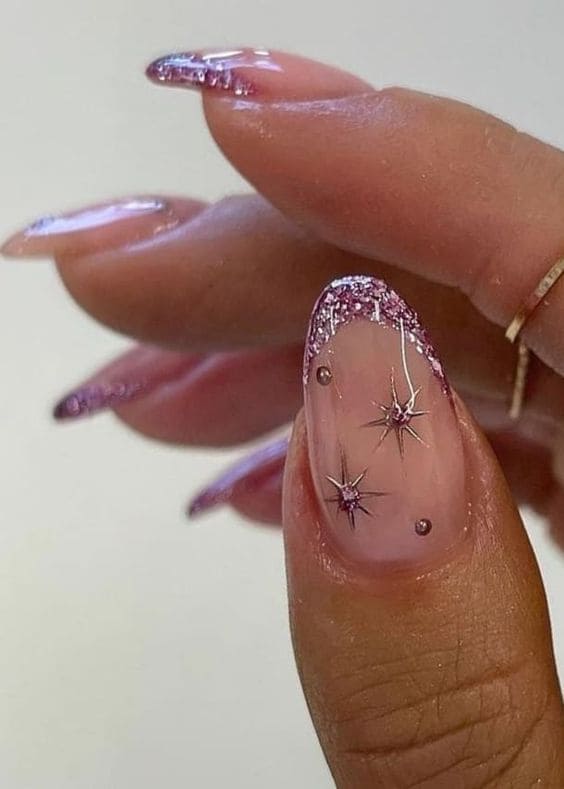 Long Almonds with Celestial Studs and Pearls Long Almonds with Celestial Studs and Pearls — New Years Eve Nails 2027