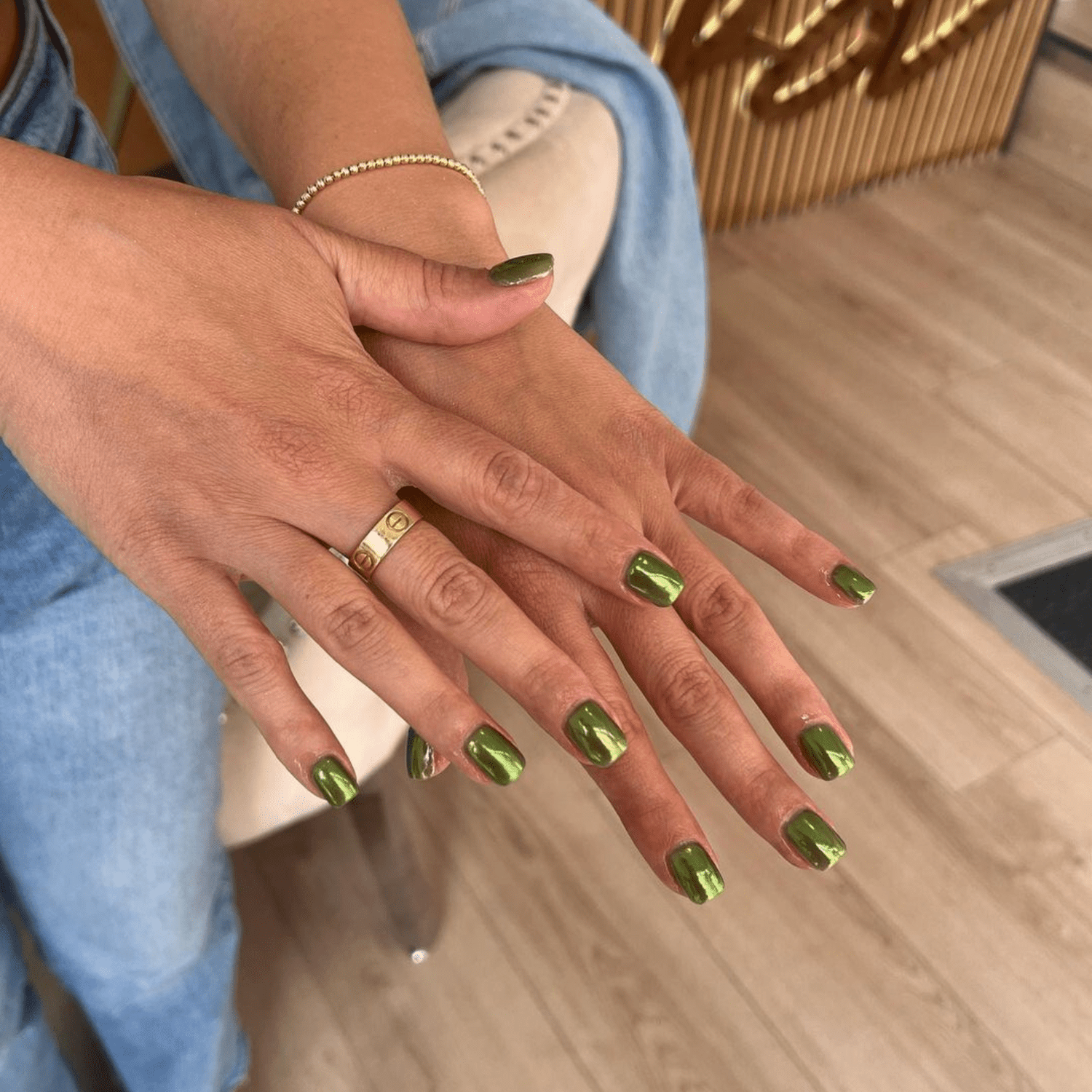 Medium Olive Green Chrome Squares Medium Olive Green Chrome Squares — Green Chrome Nails 2027