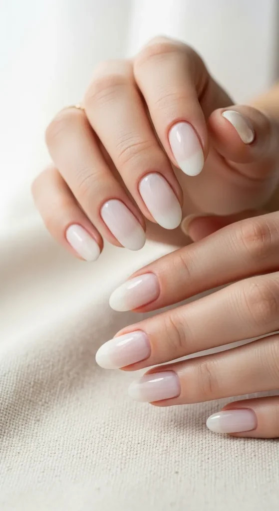 Milky Pink French Manicure Medium Oval Milky Pink French Manicure Medium Oval — Milky Nails 2027