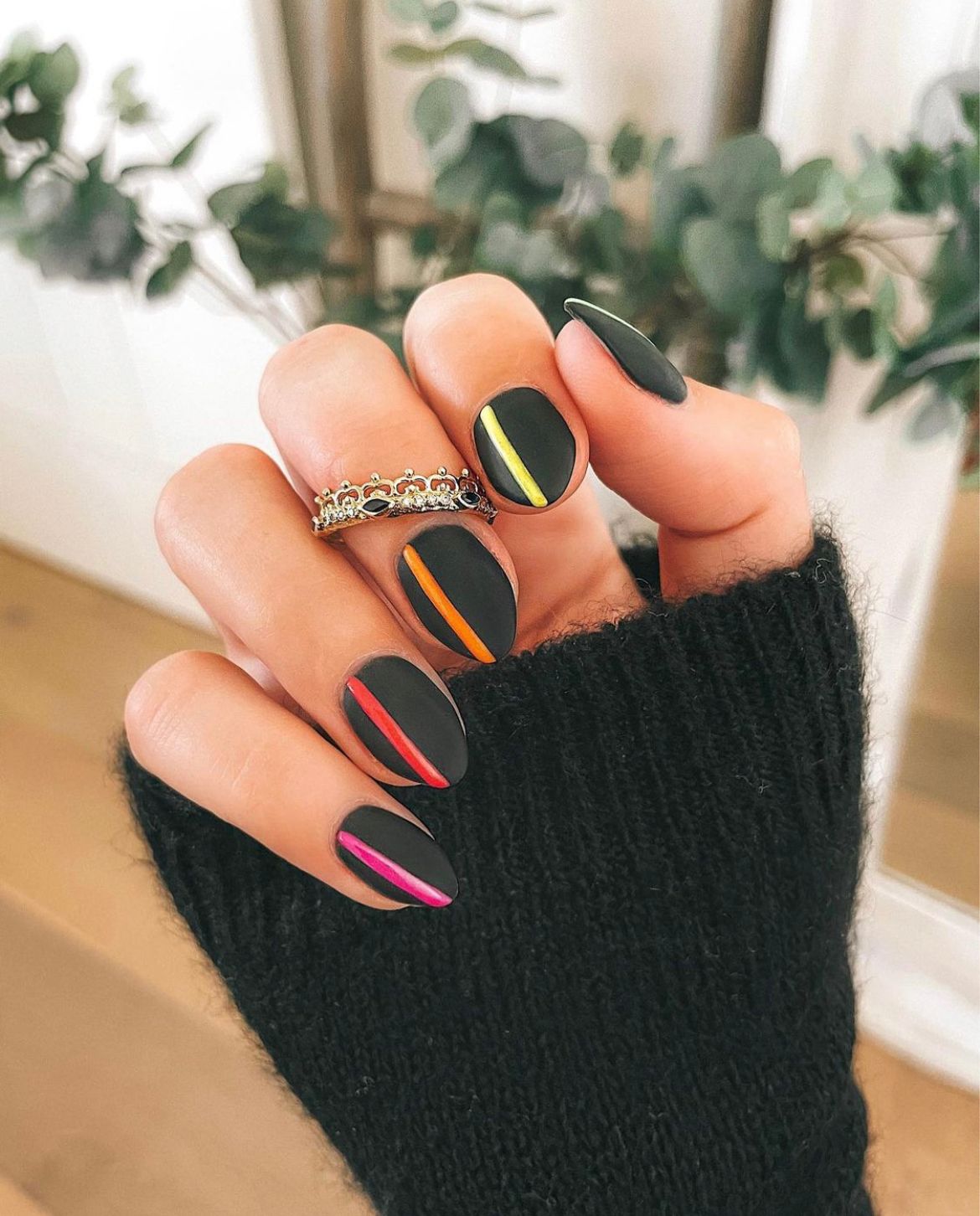 Matte Black with Neon Stripe Accents Matte Black with Neon Stripe Accents — Neon Matte Nails 2027