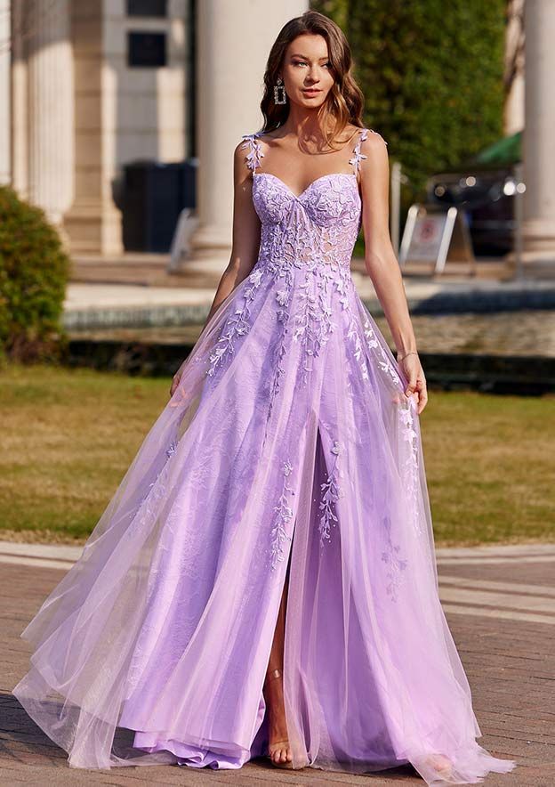 Lavender Off-the-Shoulder Gown with Lace Appliques and High Slit Lavender Off-the-Shoulder Gown with Lace Appliques and High Slit — Junior Prom Outfits 2027