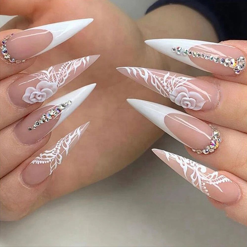 Elegant Bridal Visual Idea Elegant Bridal Visual Idea — Floral Stiletto Nails 2027