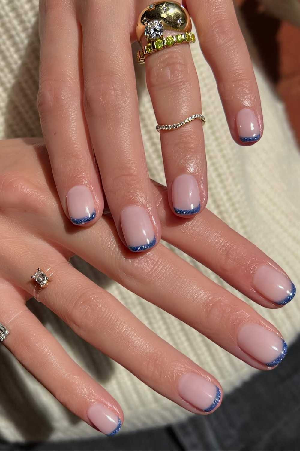 Thin Colored Micro French Tips Deep Blue Micro French on Sheer Pink Thin Colored Micro French Tips Deep Blue Micro French on Sheer Pink — Colored Micro French Nails 2027