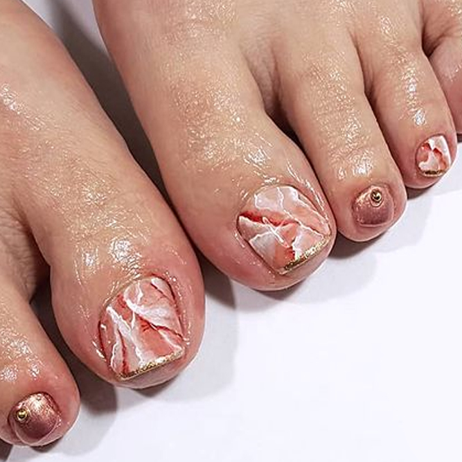 Rose Gold Toes with Marble and Gold Foil — Wedding Toe Nails 2027