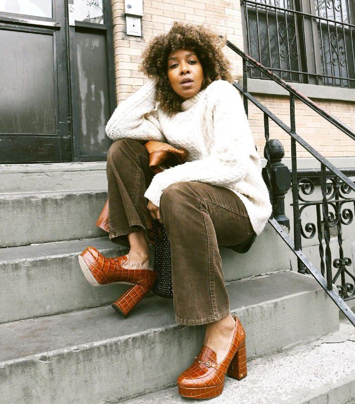 Textural Play: Corduroy Pants with Croc-Embossed Platforms Textural Play: Corduroy Pants with Croc-Embossed Platforms — Platform Heels Outfits 2027
