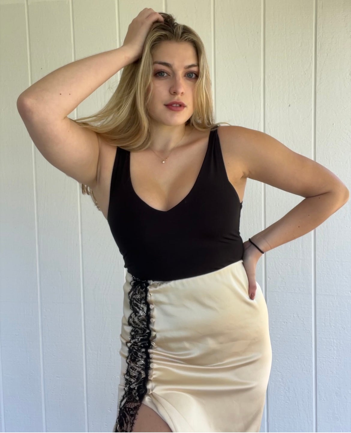 Satin Glamour: Skirt with Lace Trim and Tank Top Darty Outfits 2027