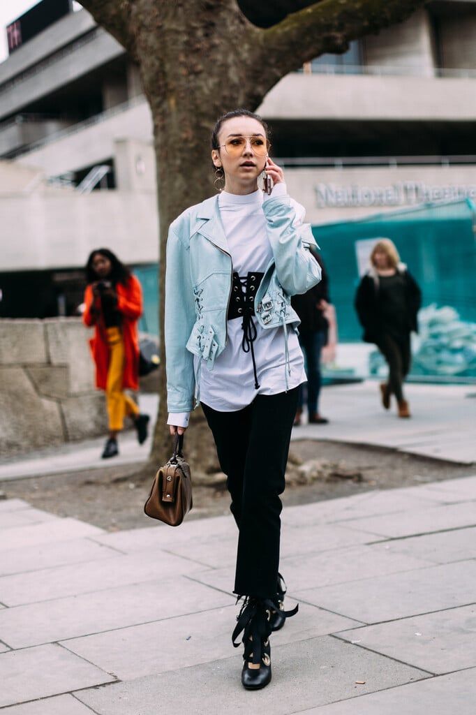 Street Style: Corset Belt with Lace-Up Jacket and Slim Pants Street Style: Corset Belt with Lace-Up Jacket and Slim Pants — Statement Belt Outfits 2027