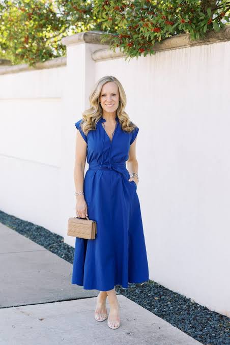 Royal Blue A-Line Midi Dress with Tie Waist — Easter Dresses 2027