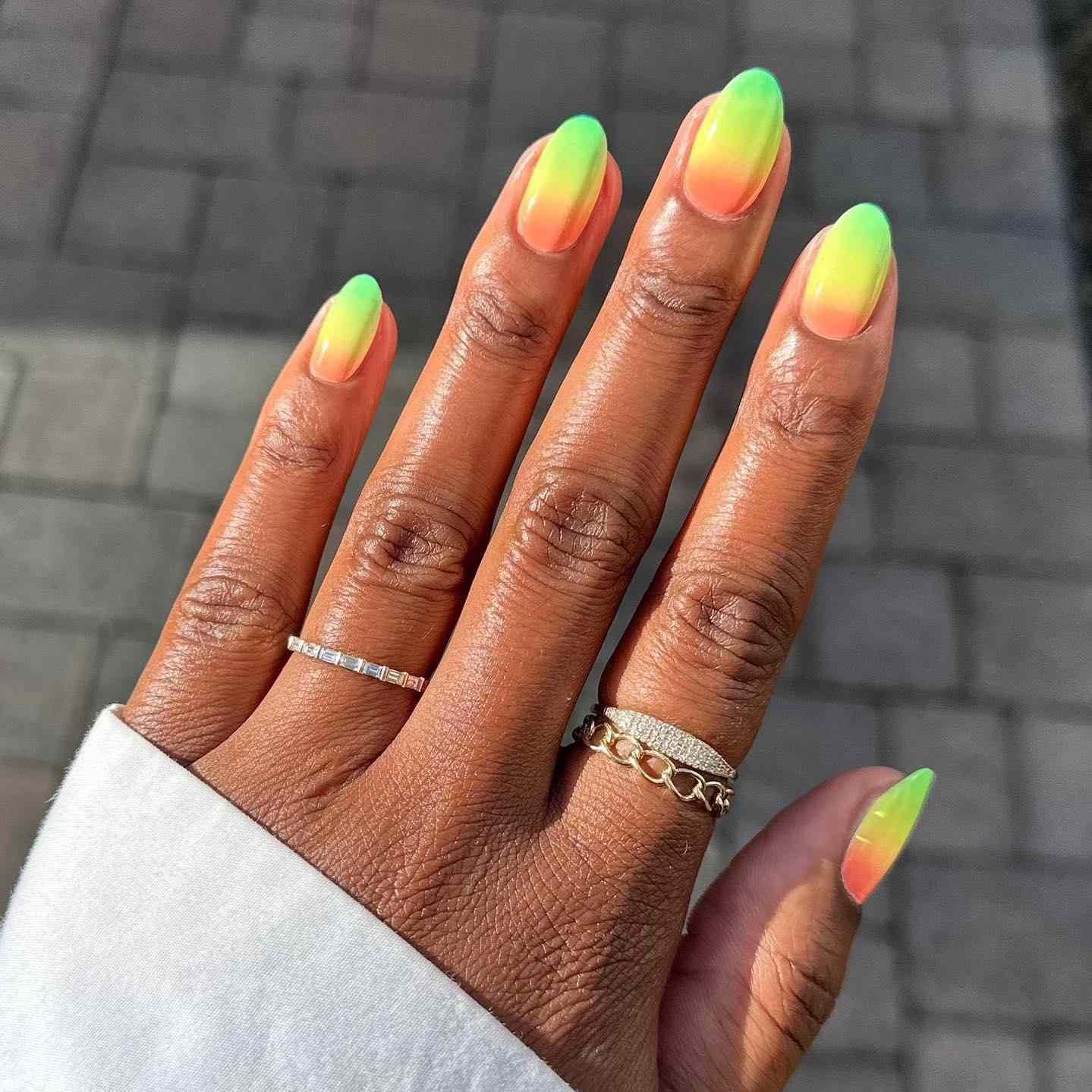 Neon Green Yellow Orange Ombre Almond Neon Green Yellow Orange Ombre Almond — Neon Ombre Nails 2027