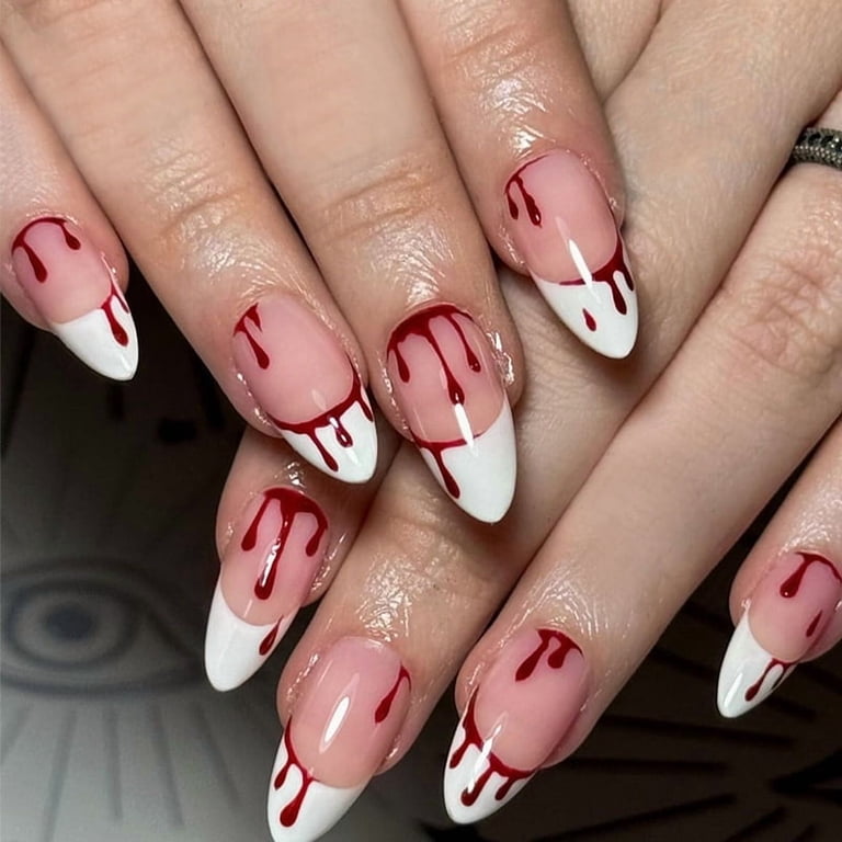 Halloween Blood Drop French Stiletto Nails Halloween Blood Drop French Stiletto Nails — Long Nails 2027