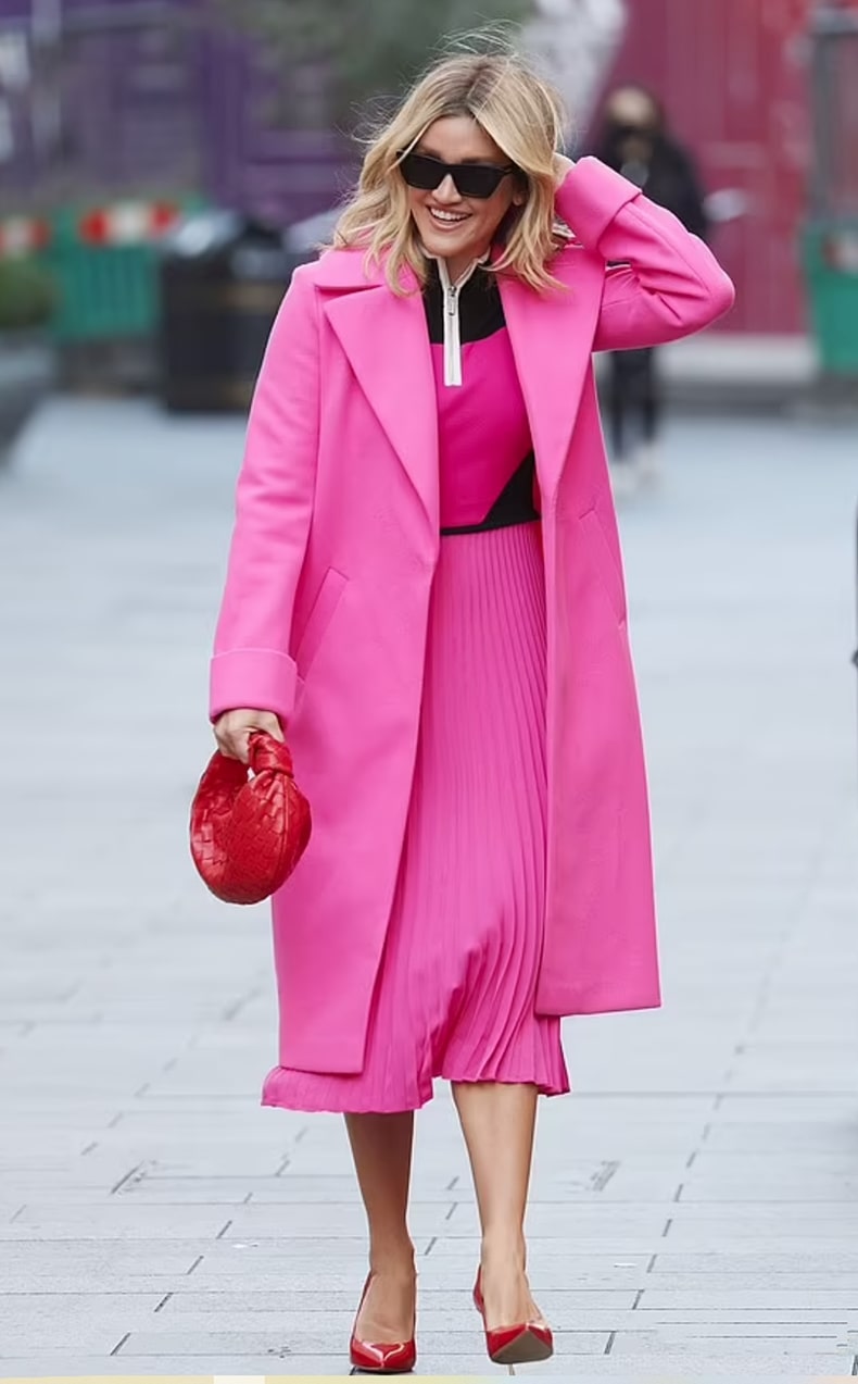 Monochromatic Pink Ensemble with Red Accents Monochromatic Pink Ensemble with Red Accents — Winter Colorful Outfits 2027