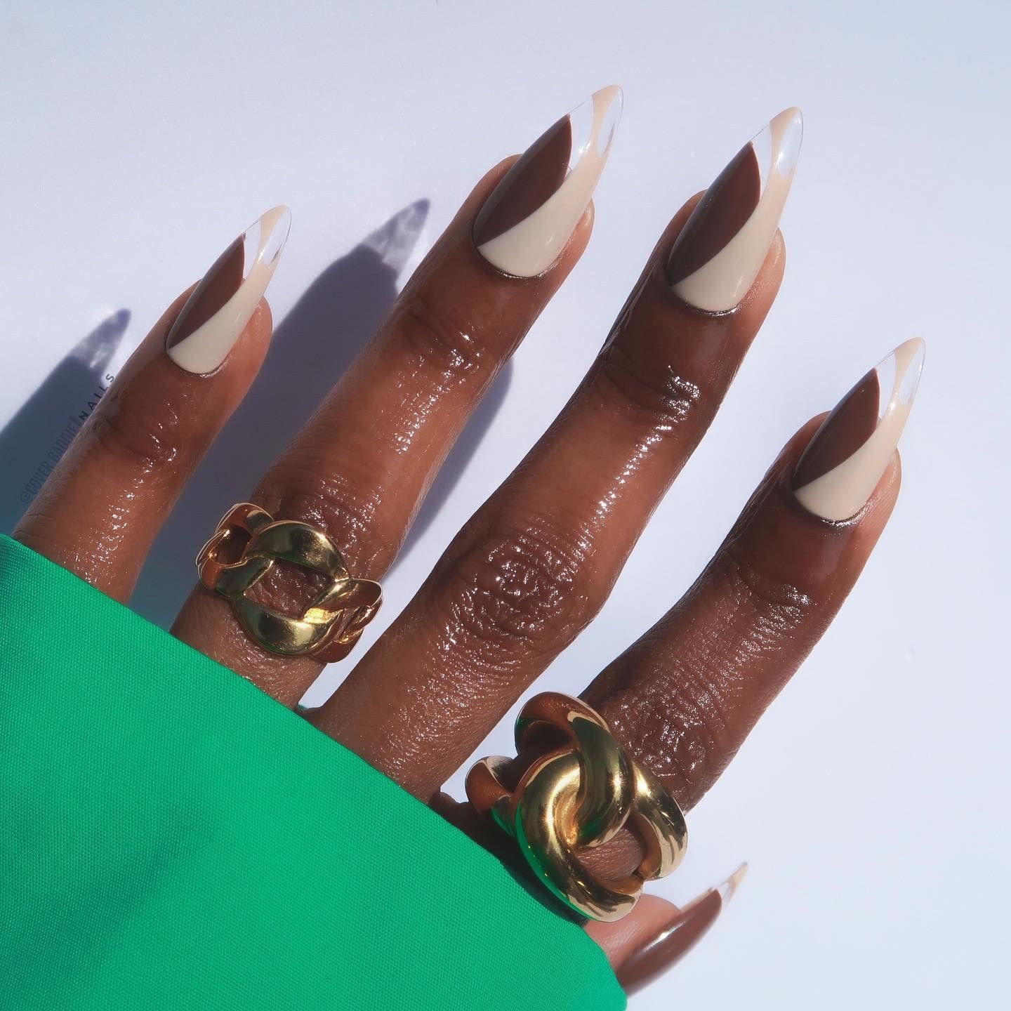 Brown Beige Color Block Almond Nails Brown Beige Color Block Almond Nails — Baddie Nails 2027