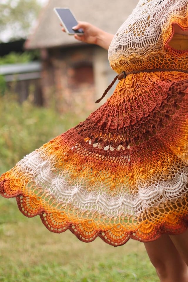 Ombre Flare Dress in Orange, Brown, and White Ombre Flare Dress in Orange, Brown, and White — Crochet Dresses 2027