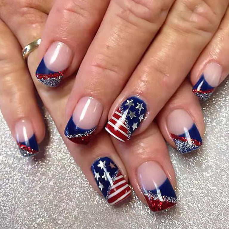Medium Square Glitter French Flag Mix Medium Square Glitter French Flag Mix — Memorial Day Nails 2027