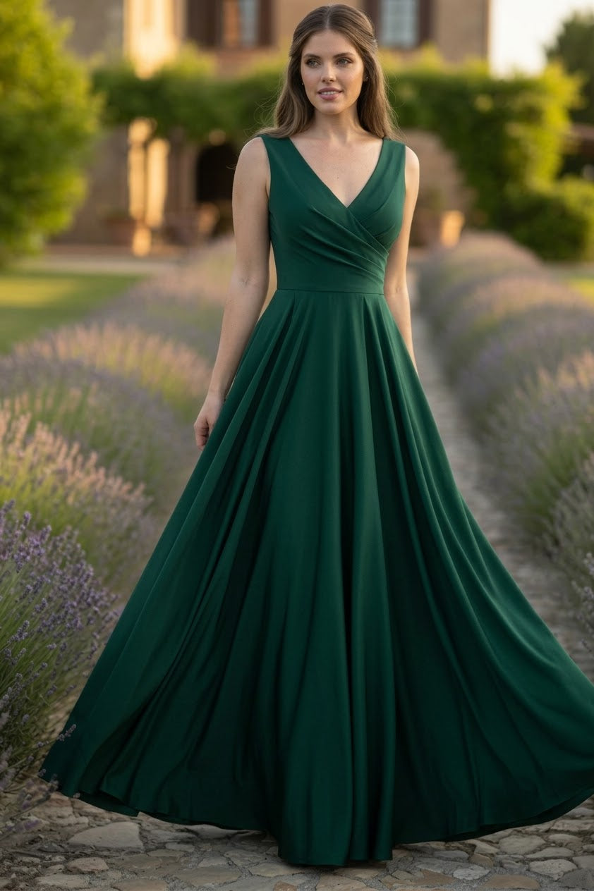 Hunter Green Floor-Length Dress for Formal Holiday Events — Green Christmas Outfits 2026