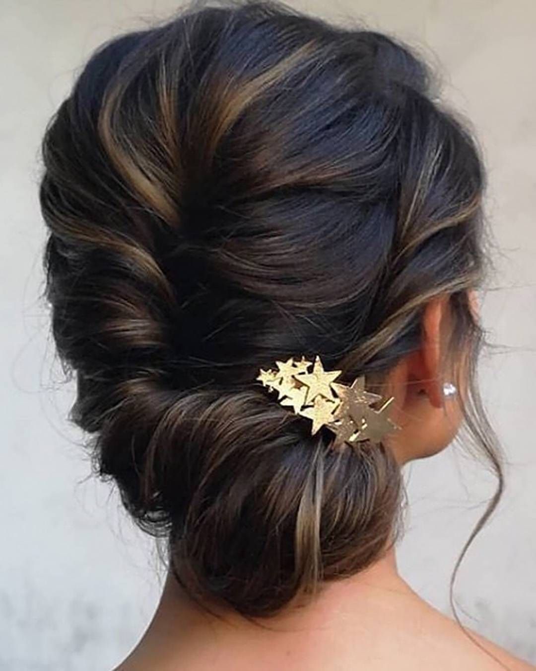 Dark Brown Twisted Bun with Star Clip Dark Brown Twisted Bun with Star Clip — Side Bun Hairstyles 2027