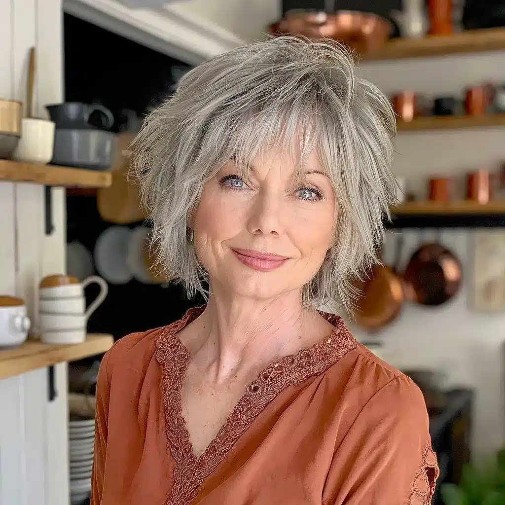 Cool Grey Collarbone Shag With Blowout Cool Grey Collarbone Shag With Blowout — Short Shag 2027