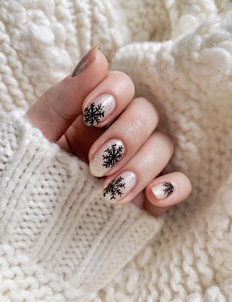 Off-White Snowflake Short Oval Off-White Snowflake Short Oval — Medium Length Winter Nails 2027