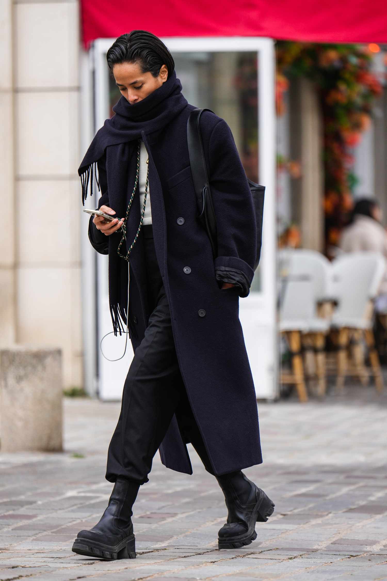 Navy Coat and Cream Sweater with Black Trousers and Chunky Chelsea Boots Navy Coat and Cream Sweater with Black Trousers and Chunky Chelsea Boots — Chelsea Boots Outfits 2027