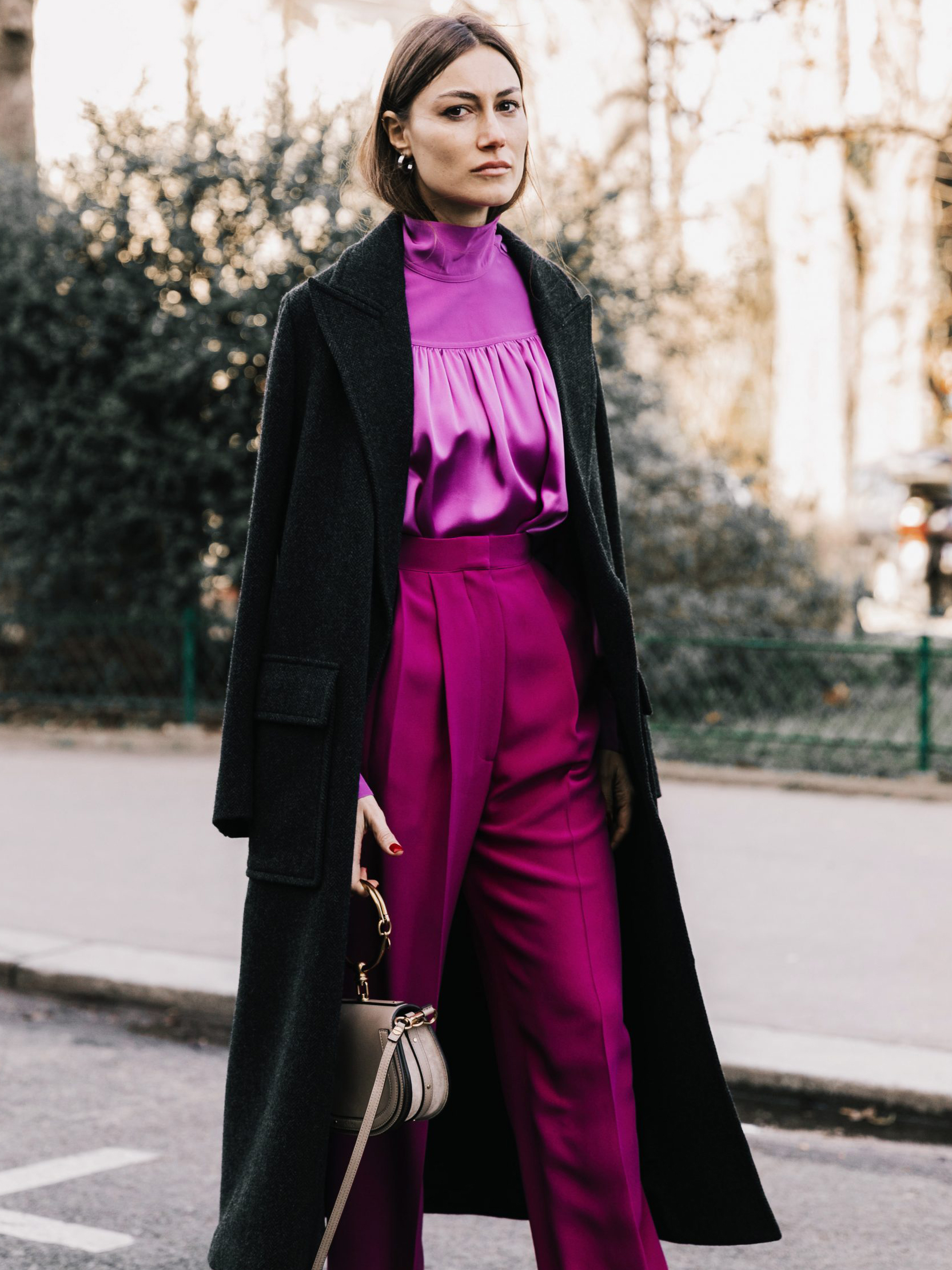 Pinstripe Blazer and Silk Skirt with Draped Camel Coat Pinstripe Blazer and Silk Skirt with Draped Camel Coat — Winter Office Outfits 2027
