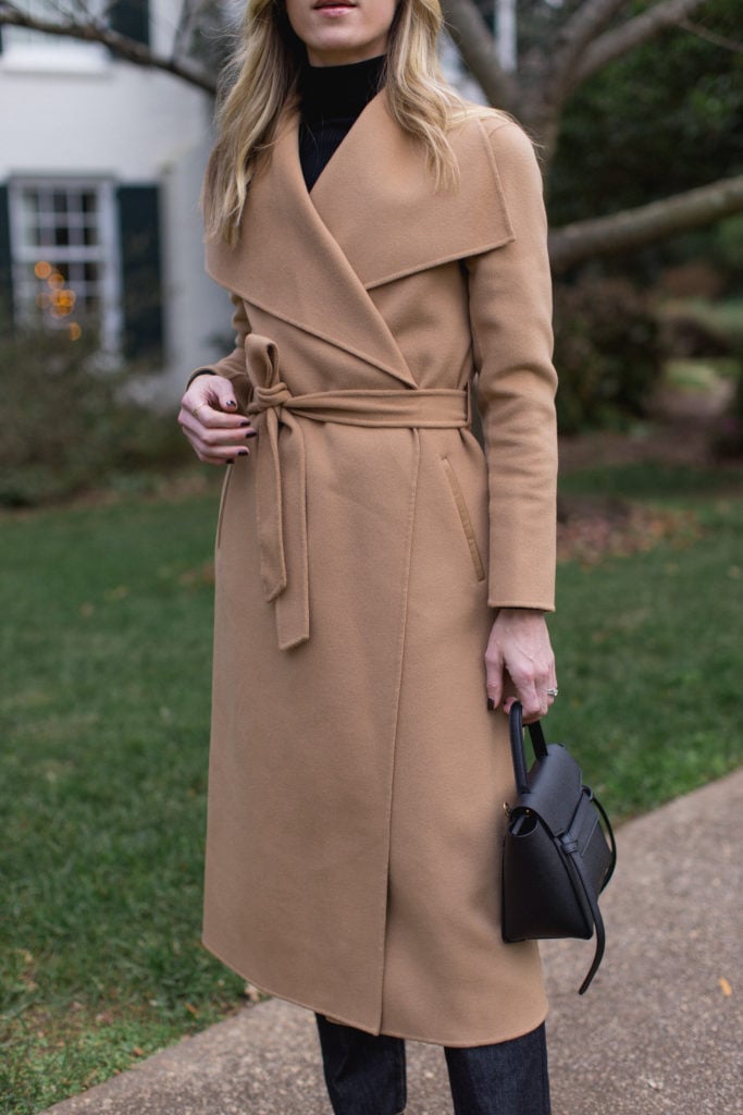 Evening Sophistication: Camel Wrap Coat Detail — Camel Coat Outfits 2027